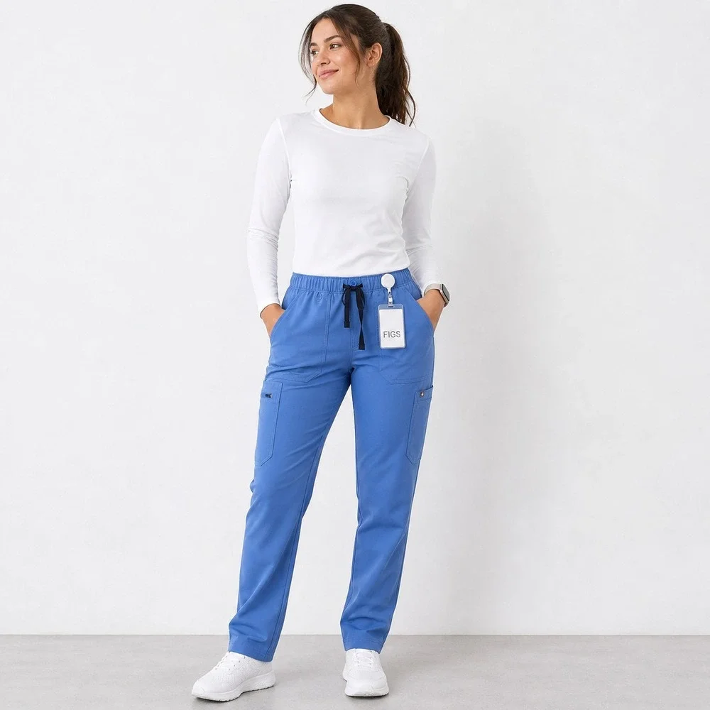 FIGS Cairo Scrub Pants M Blue Unisex Medical Workwear Drawstring Cargo